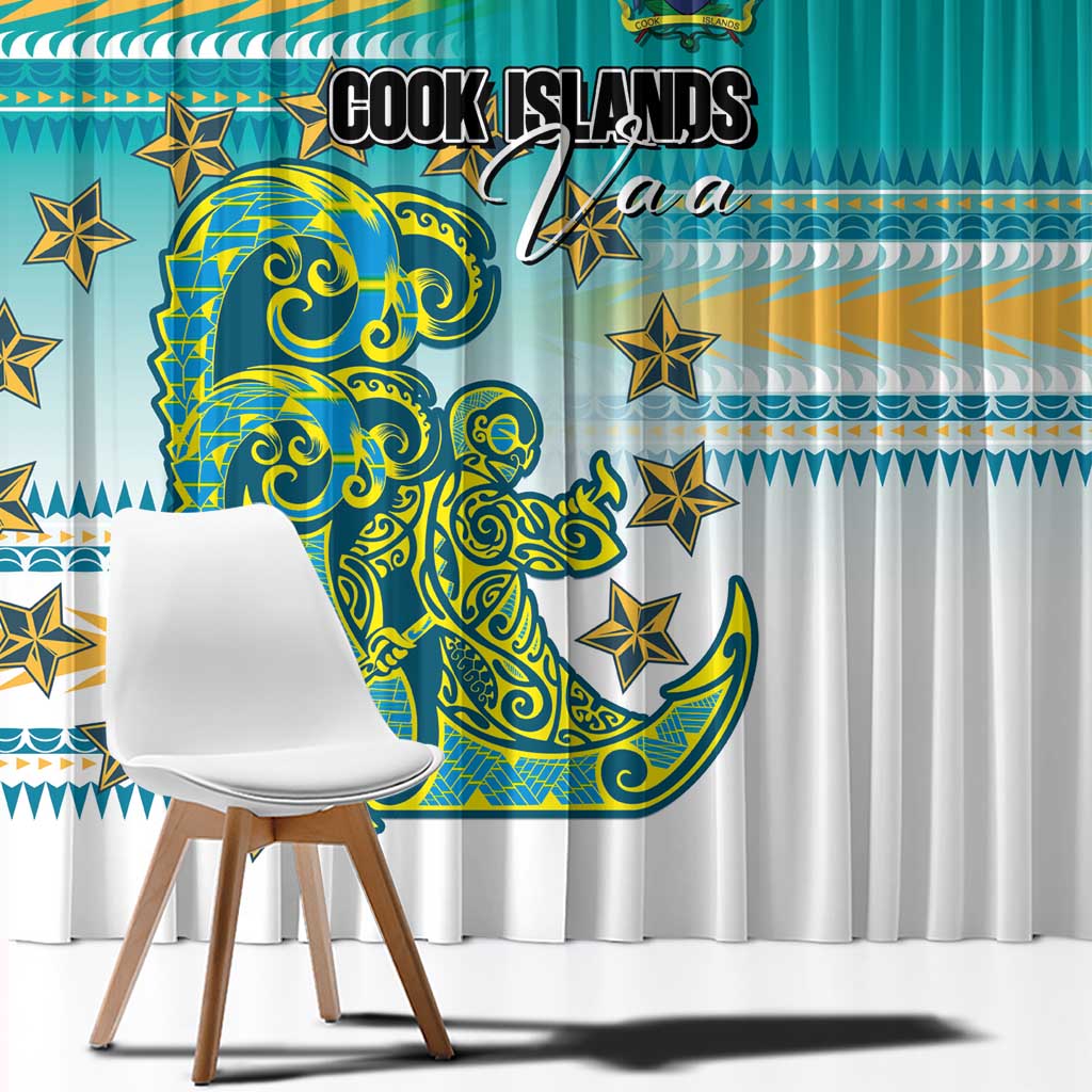 Cook Islands Va'a Race Window Curtain Te Tatau Tattoos Sporty Style Turquoise Color - Polynesian Pride