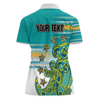 Personalised Cook Islands Va'a Race Women Polo Shirt Te Tatau Tattoos Sporty Style Turquoise Color - Polynesian Pride