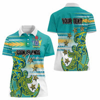 Personalised Cook Islands Va'a Race Women Polo Shirt Te Tatau Tattoos Sporty Style Turquoise Color - Polynesian Pride