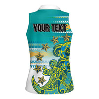 Personalised Cook Islands Va'a Race Women Sleeveless Polo Shirt Te Tatau Tattoos Sporty Style Turquoise Color - Polynesian Pride