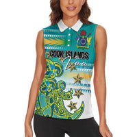 Personalised Cook Islands Va'a Race Women Sleeveless Polo Shirt Te Tatau Tattoos Sporty Style Turquoise Color - Polynesian Pride