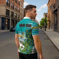 Personalised Cook Islands Va'a Race Zipper Polo Shirt Te Tatau Tattoos Sporty Style Turquoise Color - Polynesian Pride