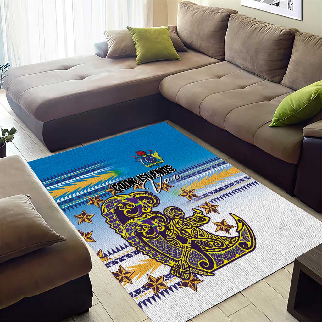 Cook Islands Va'a Race Area Rug Te Tatau Tattoos Sporty Style Glory Blue Color - Polynesian Pride