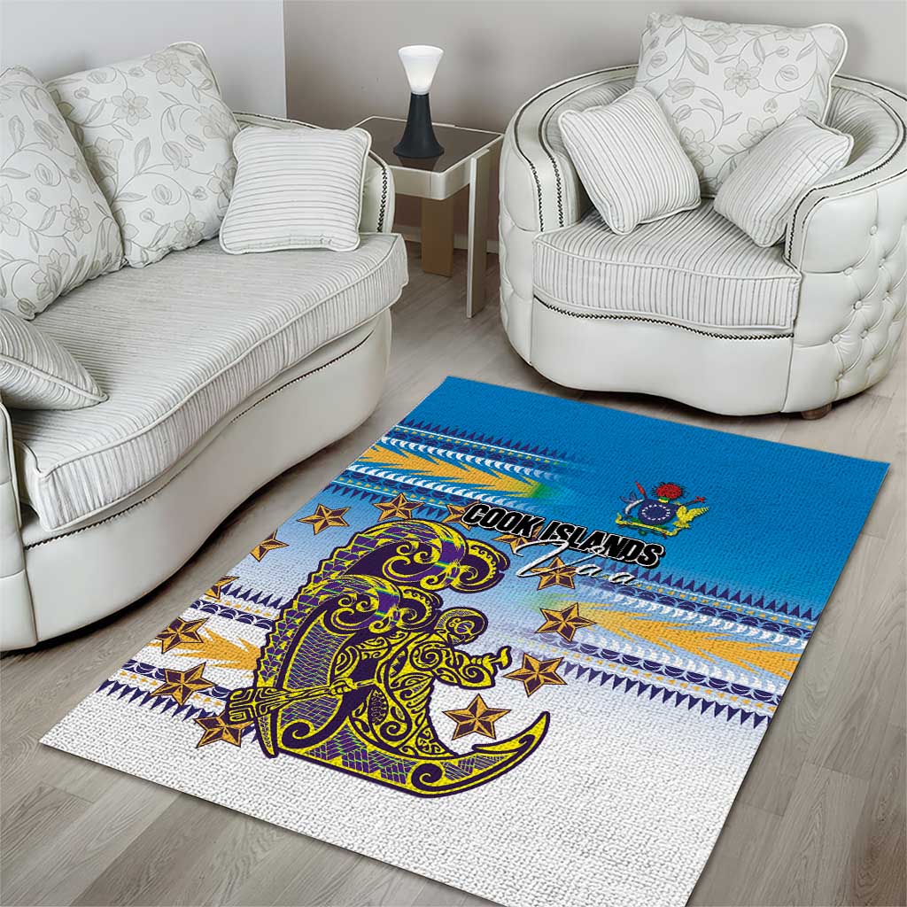 Cook Islands Va'a Race Area Rug Te Tatau Tattoos Sporty Style Glory Blue Color - Polynesian Pride