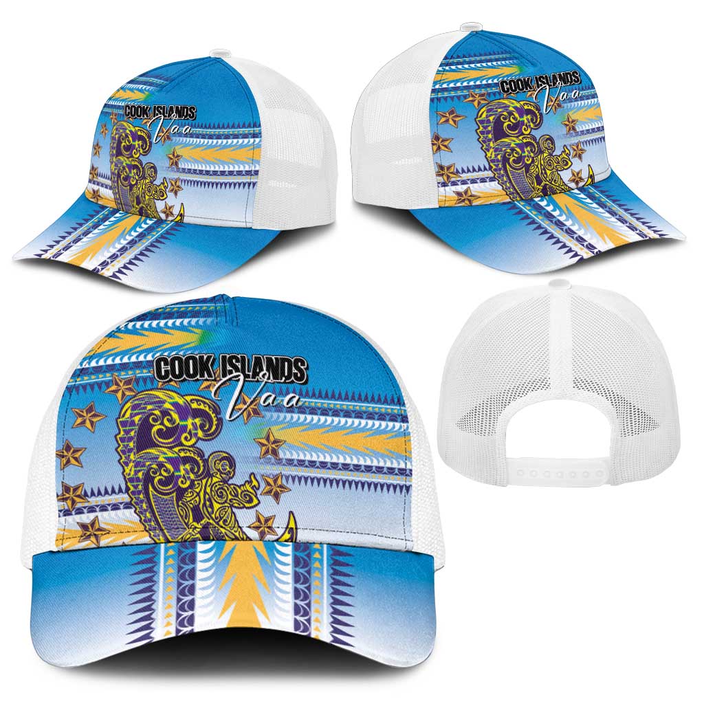 Cook Islands Va'a Race Baseball Net Cap Te Tatau Tattoos Sporty Style Glory Blue Color - Polynesian Pride