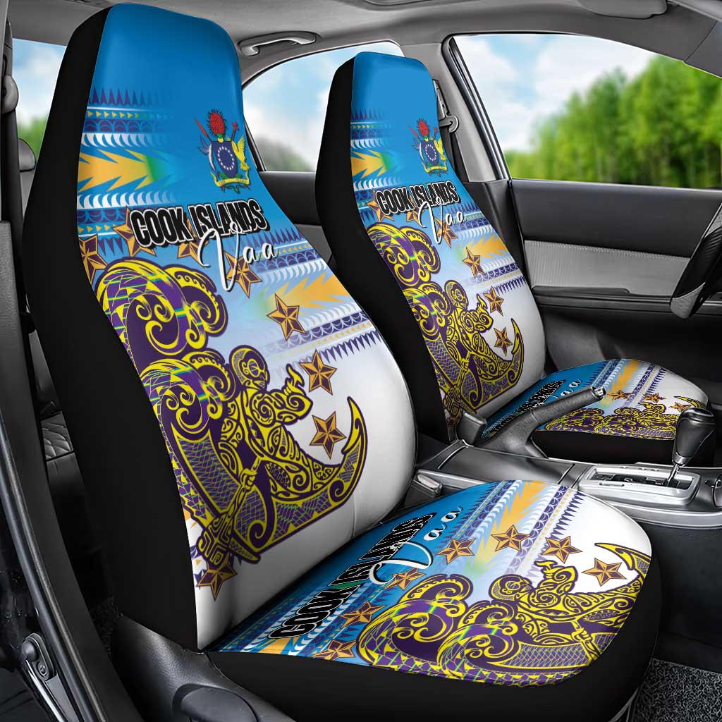 Cook Islands Va'a Race Car Seat Cover Te Tatau Tattoos Sporty Style Glory Blue Color - Polynesian Pride