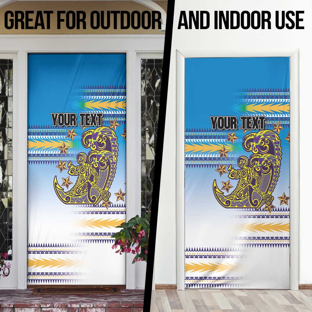 Personalised Cook Islands Va'a Race Door Cover Te Tatau Tattoos Sporty Style Glory Blue Color - Polynesian Pride