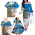 Personalised Cook Islands Va'a Race Family Matching Off The Shoulder Long Sleeve Dress and Hawaiian Shirt Te Tatau Tattoos Sporty Style Glory Blue Color - Polynesian Pride