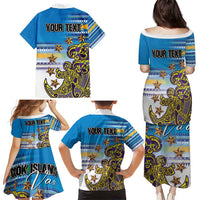 Personalised Cook Islands Va'a Race Family Matching Puletasi and Hawaiian Shirt Te Tatau Tattoos Sporty Style Glory Blue Color - Polynesian Pride