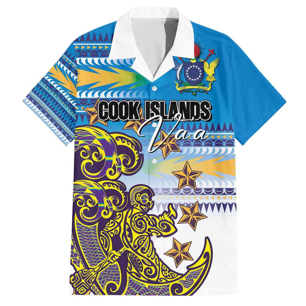 Personalised Cook Islands Va'a Race Family Matching Short Sleeve Bodycon Dress and Hawaiian Shirt Te Tatau Tattoos Sporty Style Glory Blue Color - Polynesian Pride