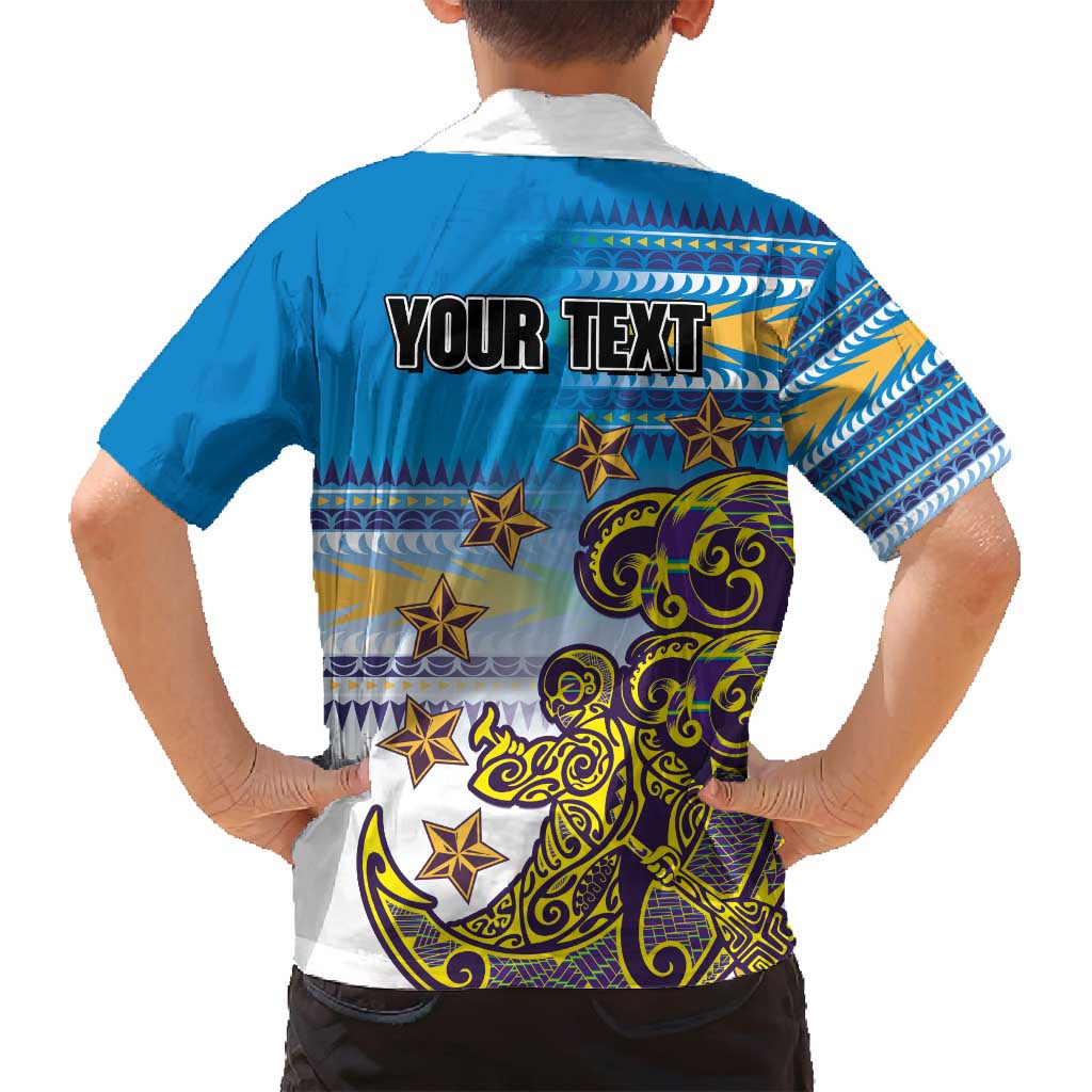 Personalised Cook Islands Va'a Race Family Matching Summer Maxi Dress and Hawaiian Shirt Te Tatau Tattoos Sporty Style Glory Blue Color - Polynesian Pride