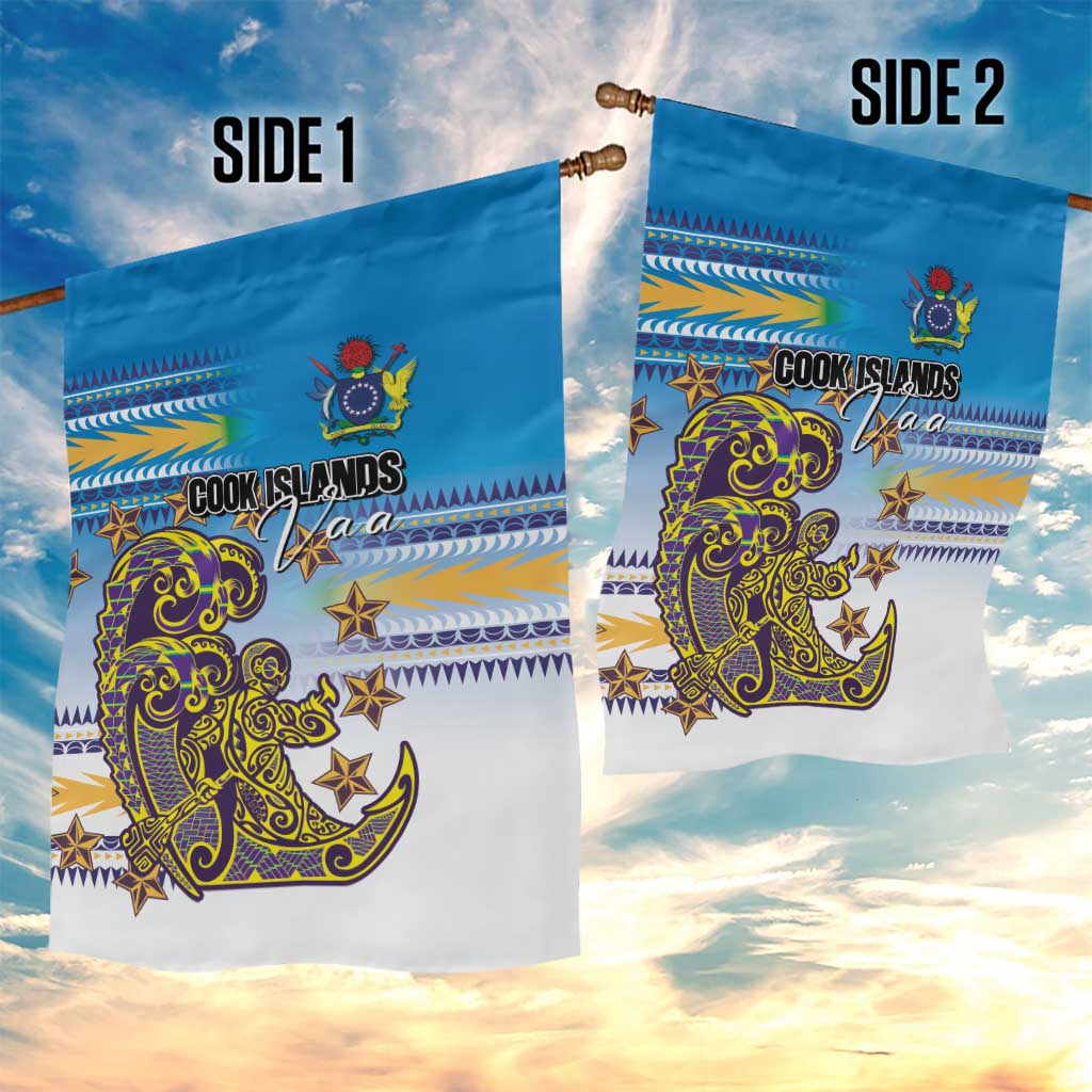 Cook Islands Va'a Race Garden Flag Te Tatau Tattoos Sporty Style Glory Blue Color - Polynesian Pride