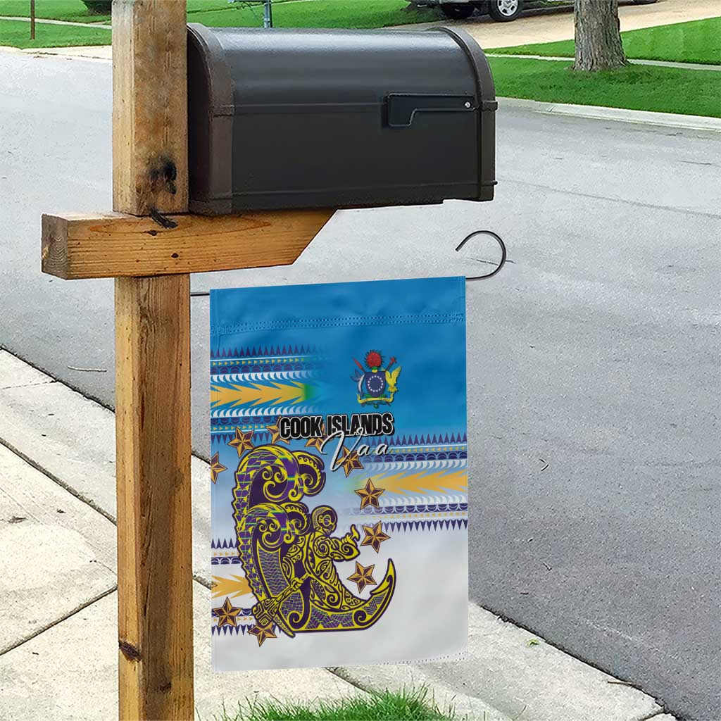 Cook Islands Va'a Race Garden Flag Te Tatau Tattoos Sporty Style Glory Blue Color - Polynesian Pride