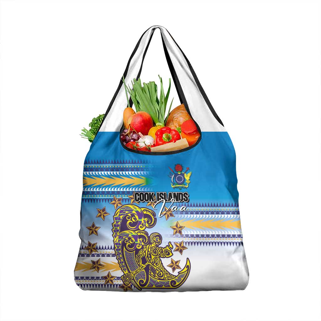 Cook Islands Va'a Race Grocery Bag Te Tatau Tattoos Sporty Style Glory Blue Color - Polynesian Pride