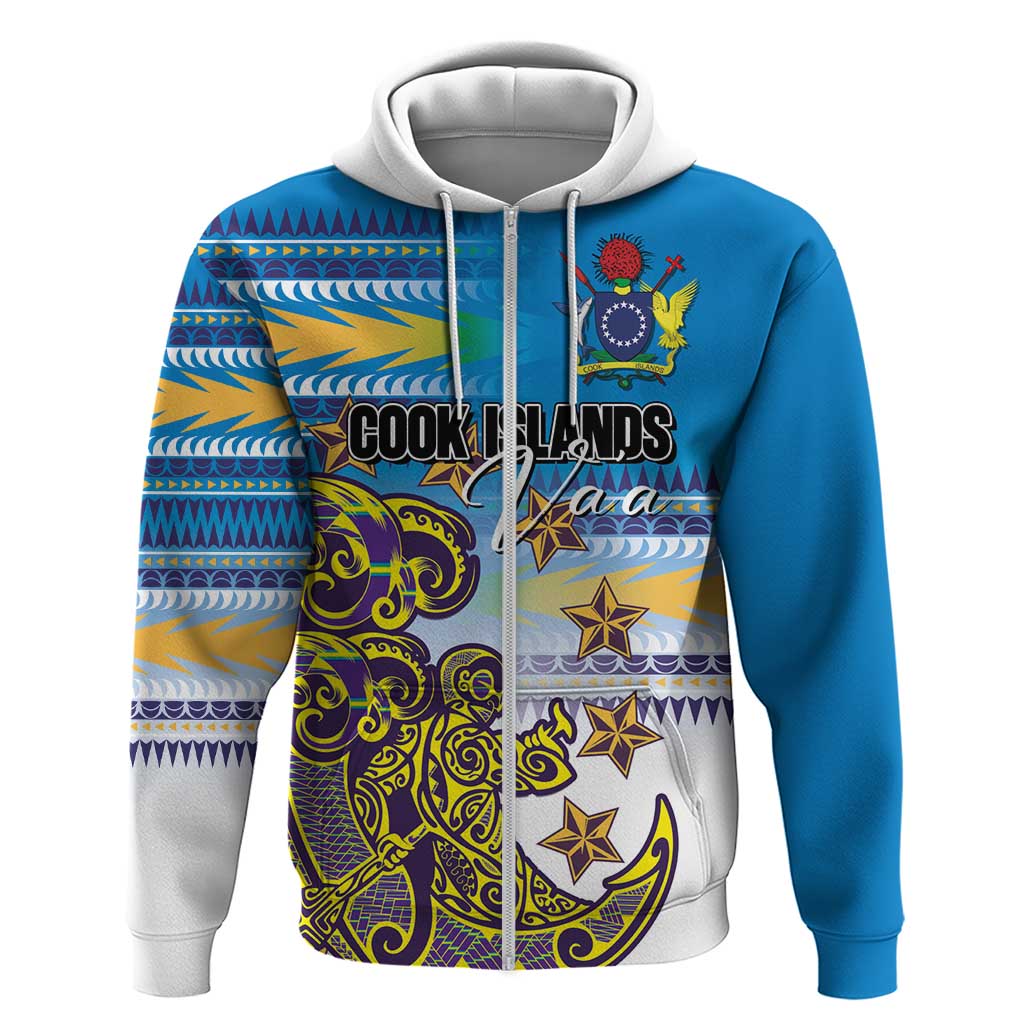 Personalised Cook Islands Va'a Race Hoodie Te Tatau Tattoos Sporty Style Glory Blue Color - Polynesian Pride
