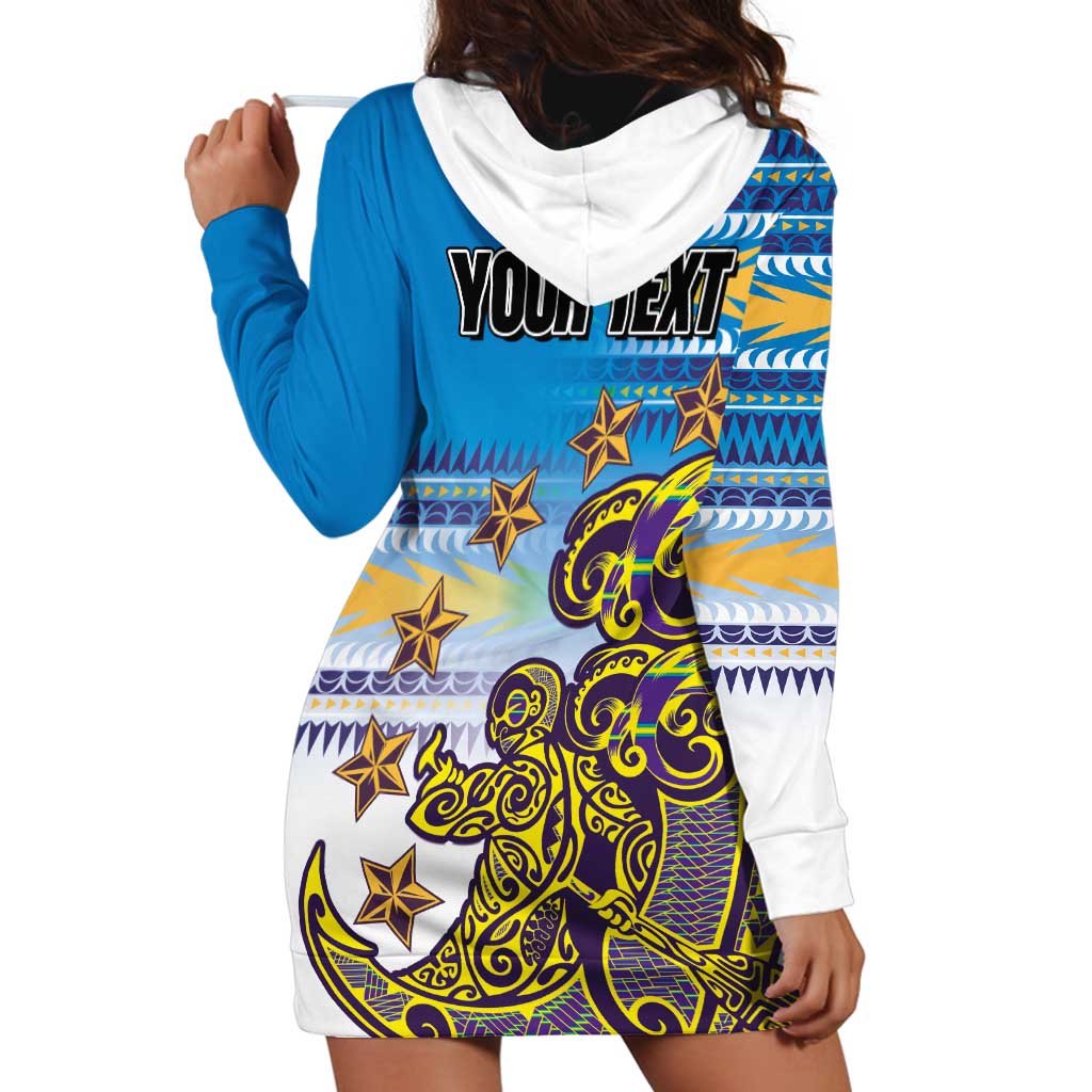 Personalised Cook Islands Va'a Race Hoodie Dress Te Tatau Tattoos Sporty Style Glory Blue Color - Polynesian Pride