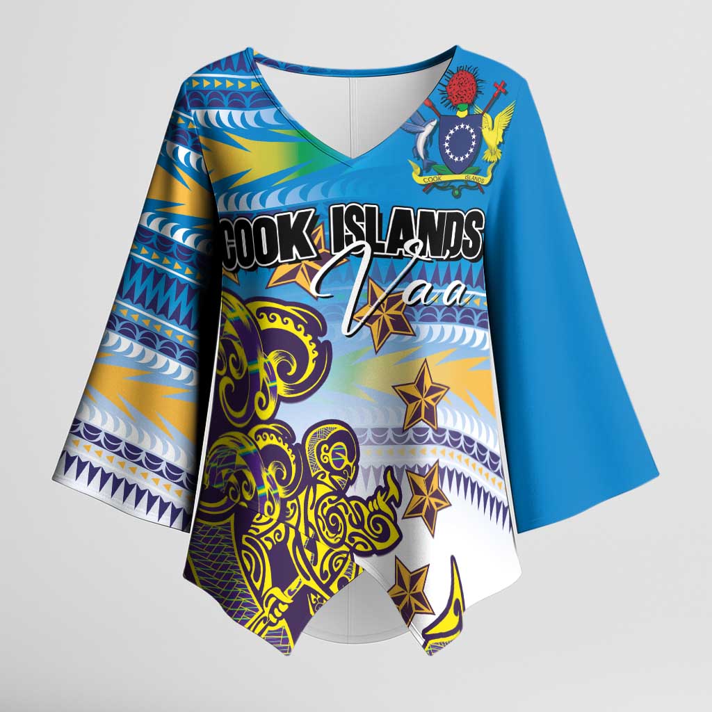 Personalised Cook Islands Va'a Race Kimono Sleeve Blouse Te Tatau Tattoos Sporty Style Glory Blue Color - Polynesian Pride