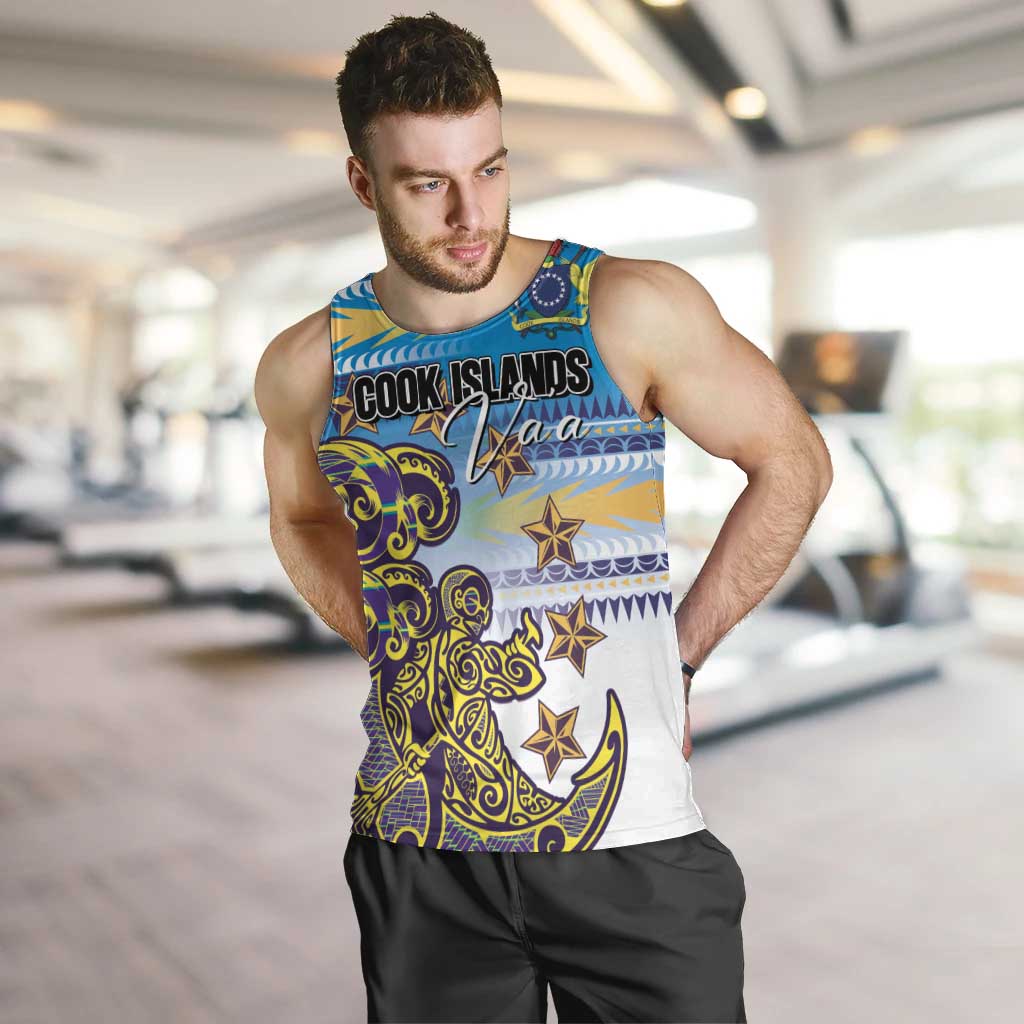 Personalised Cook Islands Va'a Race Men Tank Top Te Tatau Tattoos Sporty Style Glory Blue Color - Polynesian Pride