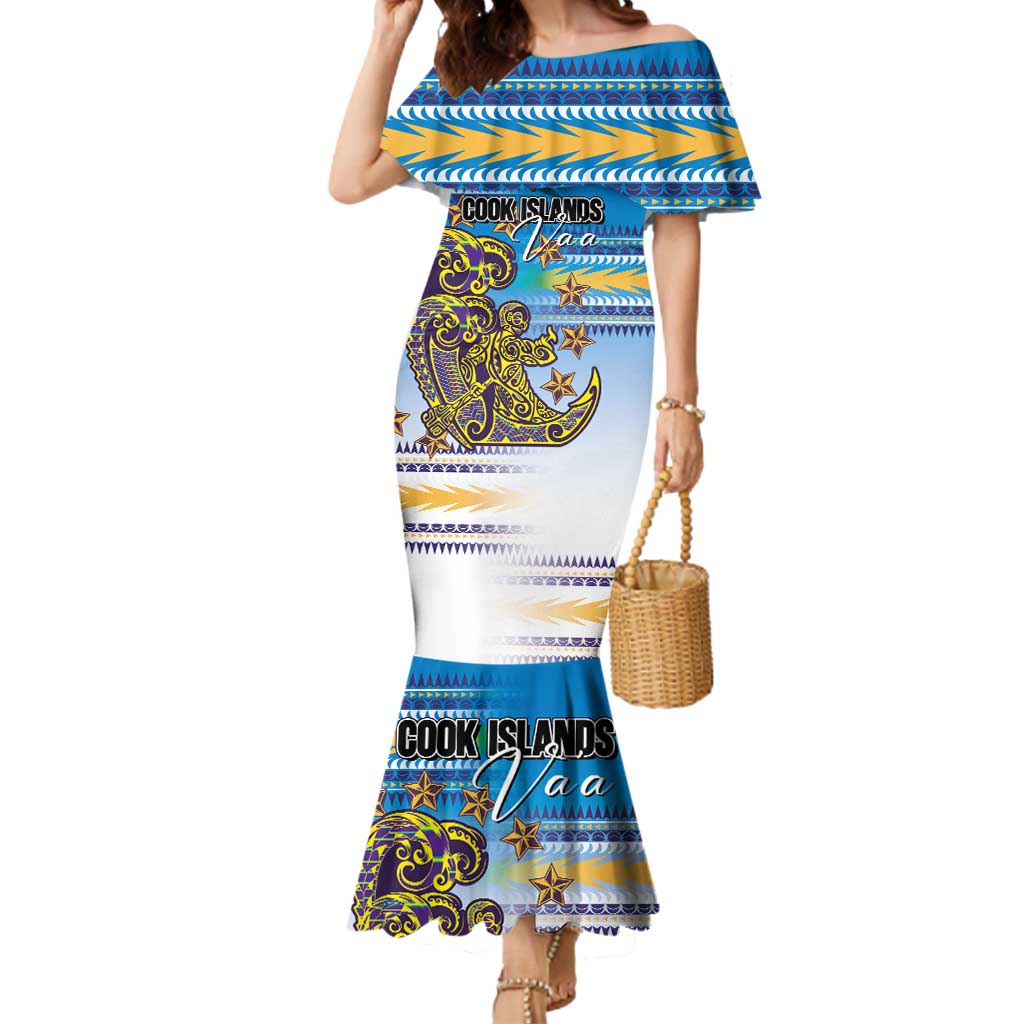 Personalised Cook Islands Va'a Race Mermaid Dress Te Tatau Tattoos Sporty Style Glory Blue Color - Polynesian Pride