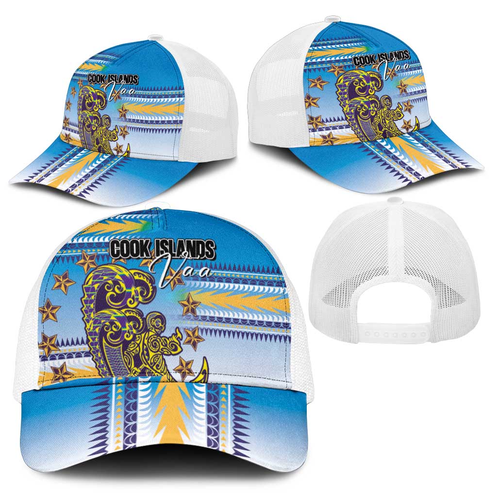 Cook Islands Va'a Race Mesh Trucker Cap Te Tatau Tattoos Sporty Style Glory Blue Color - Polynesian Pride