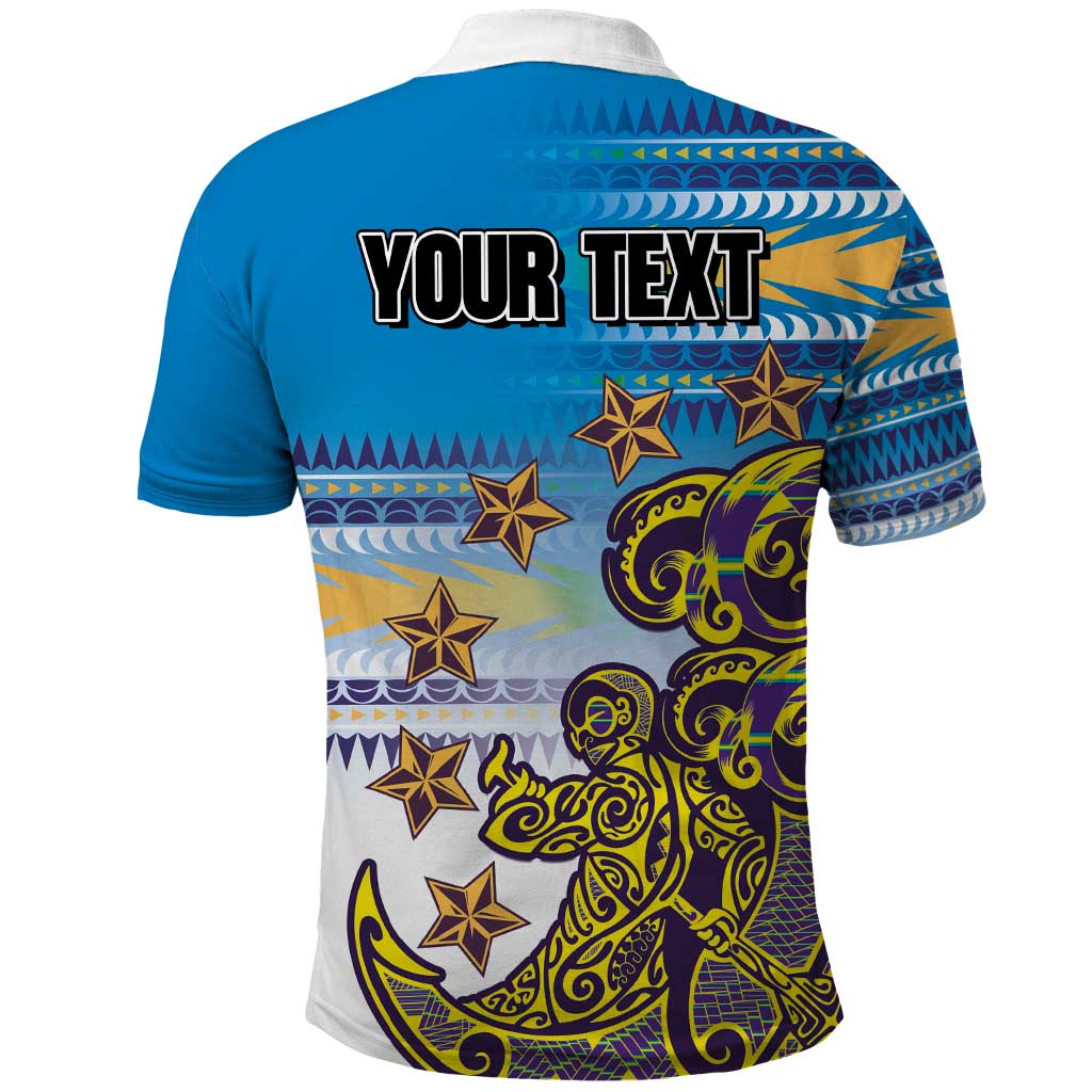 Personalised Cook Islands Va'a Race Polo Shirt Te Tatau Tattoos Sporty Style Glory Blue Color - Polynesian Pride