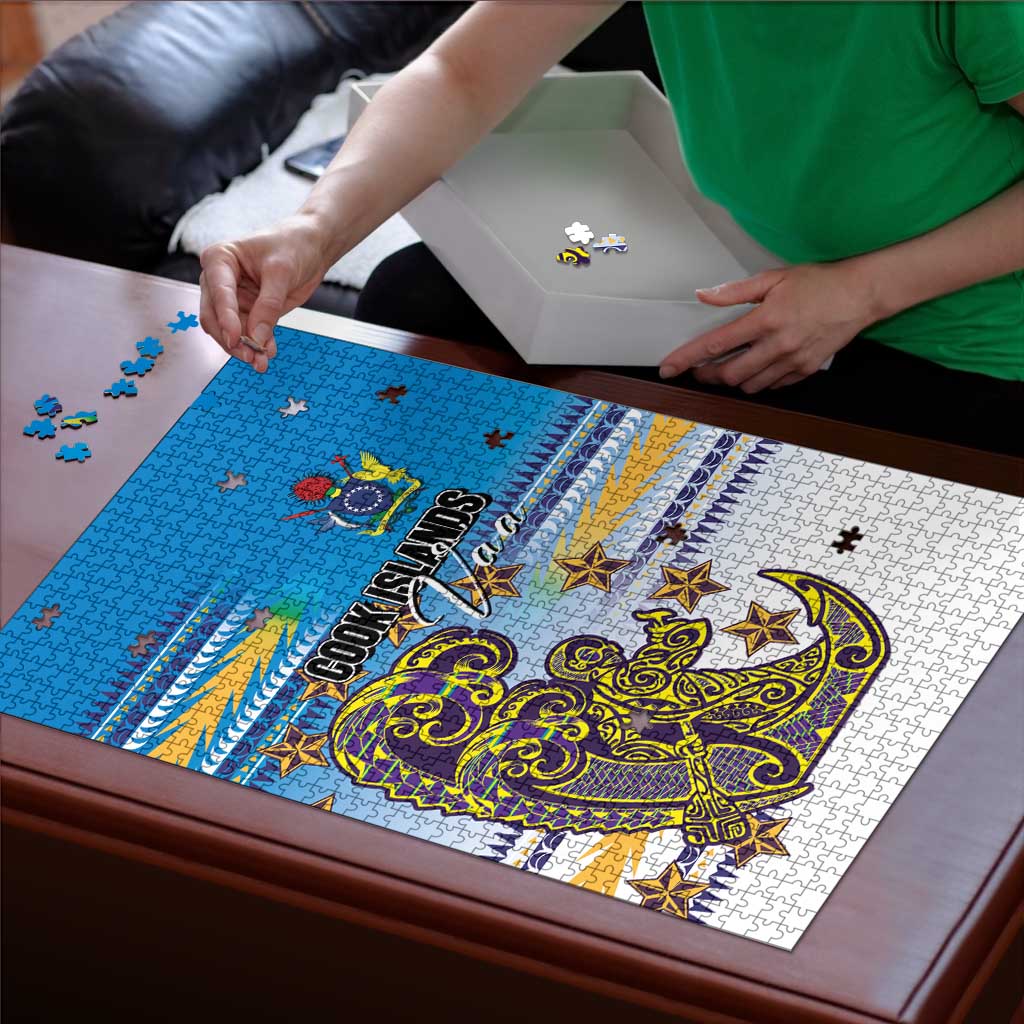 Cook Islands Va'a Race Puzzle Te Tatau Tattoos Sporty Style Glory Blue Color - Polynesian Pride