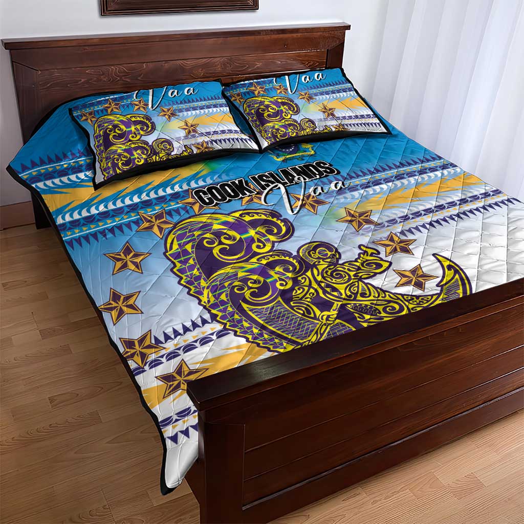 Cook Islands Va'a Race Quilt Bed Set Te Tatau Tattoos Sporty Style Glory Blue Color - Polynesian Pride