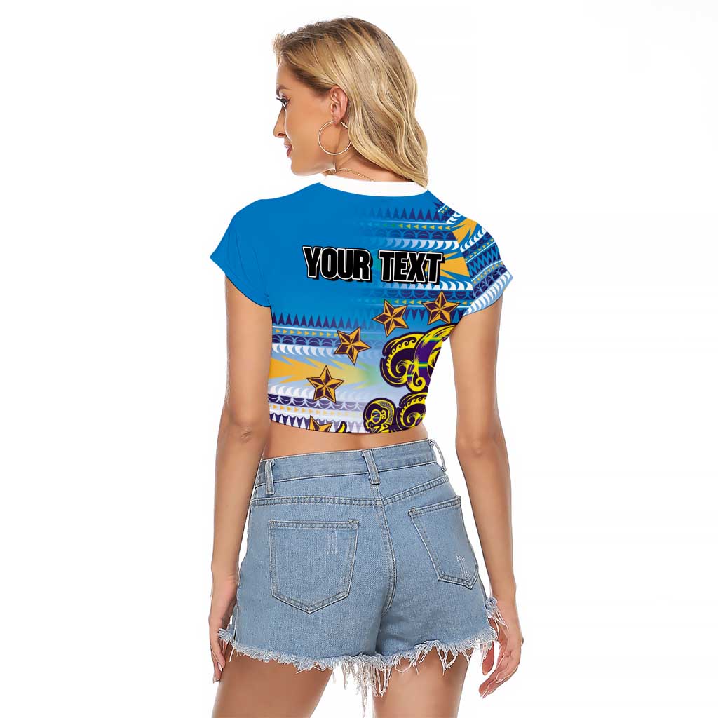 Personalised Cook Islands Va'a Race Raglan Cropped T Shirt Te Tatau Tattoos Sporty Style Glory Blue Color - Polynesian Pride