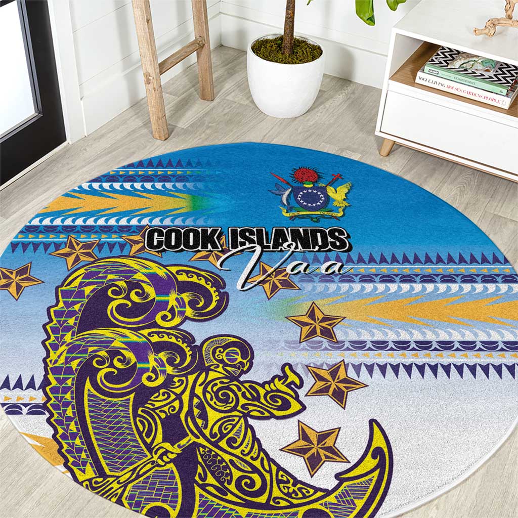 Cook Islands Va'a Race Round Carpet Te Tatau Tattoos Sporty Style Glory Blue Color - Polynesian Pride