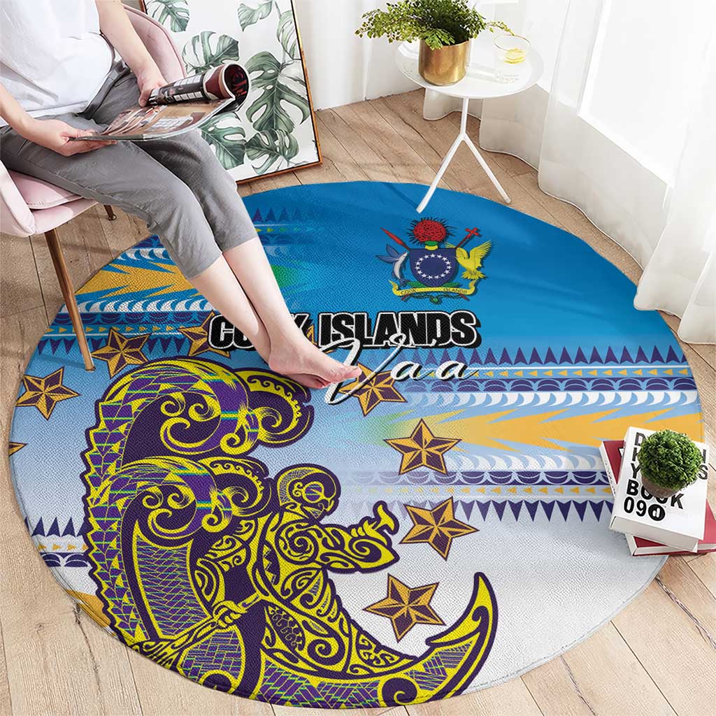 Cook Islands Va'a Race Round Carpet Te Tatau Tattoos Sporty Style Glory Blue Color - Polynesian Pride