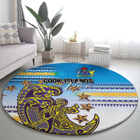 Cook Islands Va'a Race Round Carpet Te Tatau Tattoos Sporty Style Glory Blue Color - Polynesian Pride