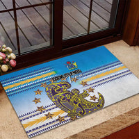 Cook Islands Va'a Race Rubber Doormat Te Tatau Tattoos Sporty Style Glory Blue Color - Polynesian Pride