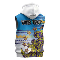 Personalised Cook Islands Va'a Race Sleeveless Hoodie Te Tatau Tattoos Sporty Style Glory Blue Color - Polynesian Pride