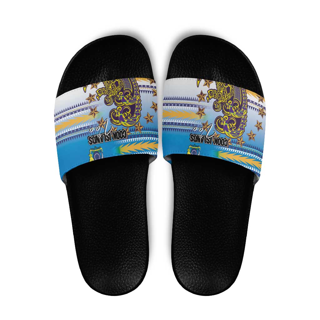 Cook Islands Va'a Race Slide Sandals Te Tatau Tattoos Sporty Style Glory Blue Color - Polynesian Pride