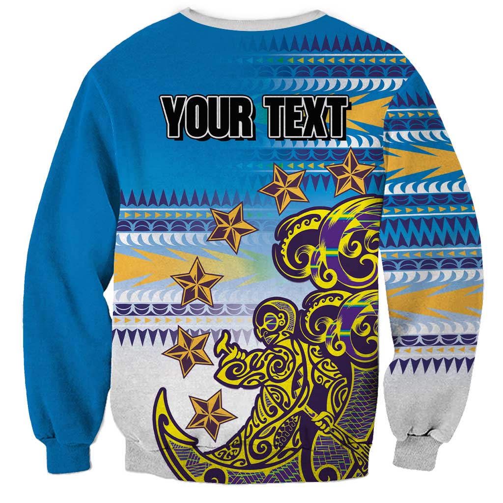 Personalised Cook Islands Va'a Race Sweatshirt Te Tatau Tattoos Sporty Style Glory Blue Color - Polynesian Pride