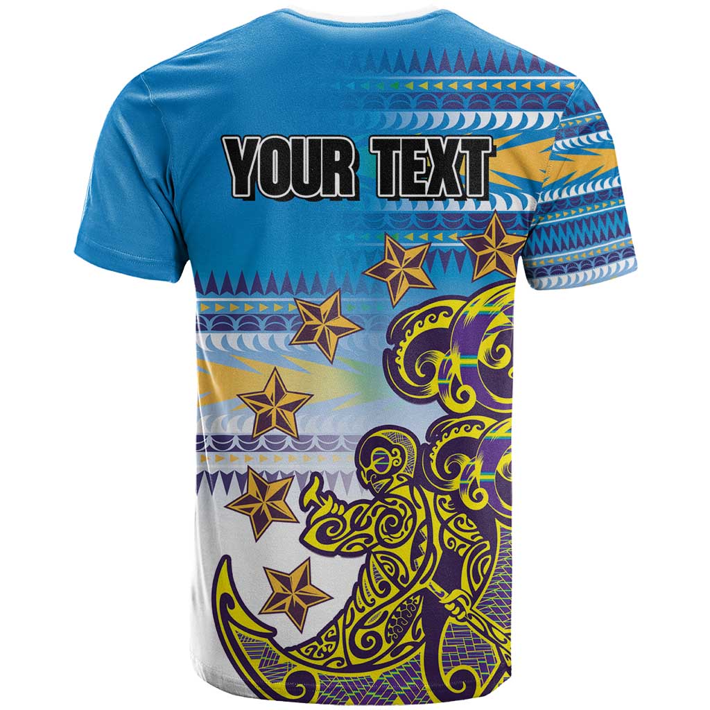 Personalised Cook Islands Va'a Race T Shirt Te Tatau Tattoos Sporty Style Glory Blue Color - Polynesian Pride