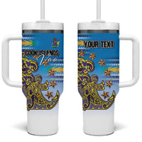 Personalised Cook Islands Va'a Race Tumbler With Handle Te Tatau Tattoos Sporty Style Glory Blue Color - Polynesian Pride