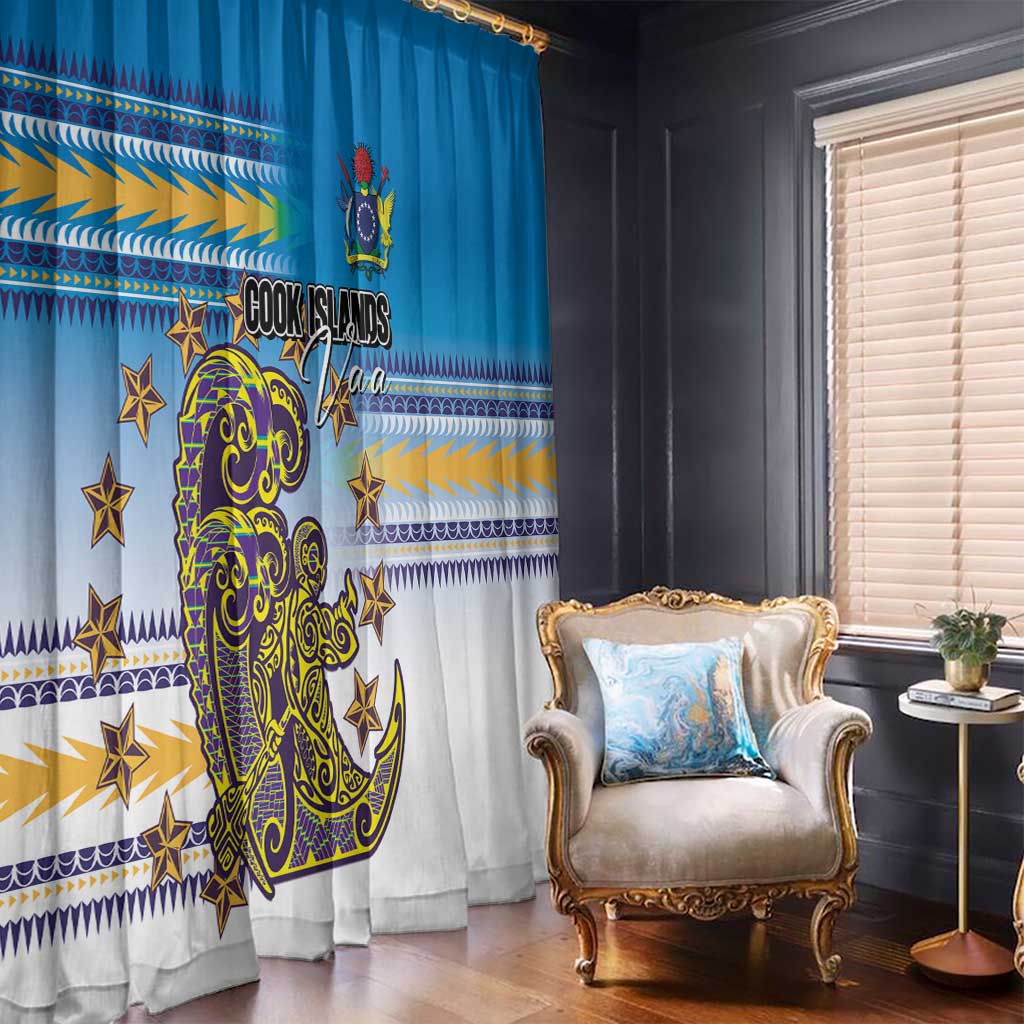 Cook Islands Va'a Race Window Curtain Te Tatau Tattoos Sporty Style Glory Blue Color - Polynesian Pride