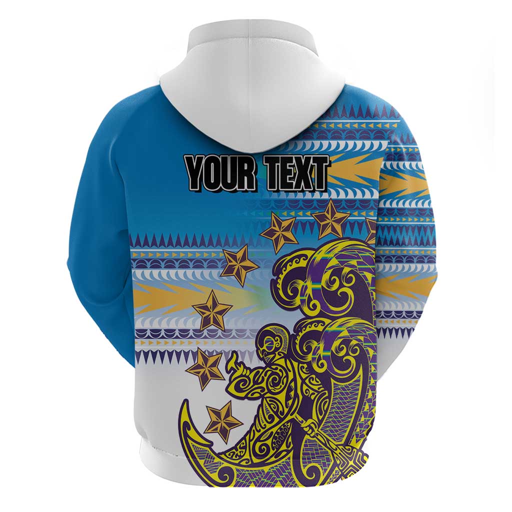 Personalised Cook Islands Va'a Race Zip Hoodie Te Tatau Tattoos Sporty Style Glory Blue Color - Polynesian Pride