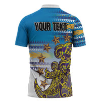 Personalised Cook Islands Va'a Race Zipper Polo Shirt Te Tatau Tattoos Sporty Style Glory Blue Color - Polynesian Pride