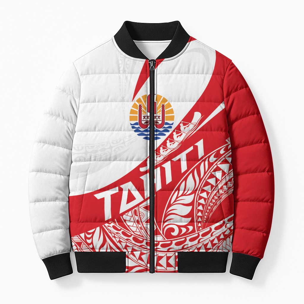 Personalised Tahiti Va'a Race Bomber Puffer Jacket Polynesian Tattoos Sporty Style - Polynesian Pride