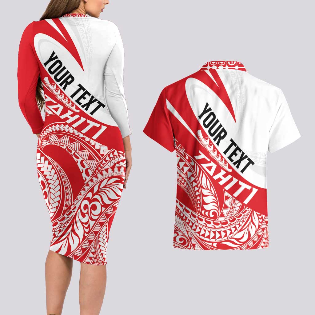 Personalised Tahiti Va'a Race Couples Matching Long Sleeve Bodycon Dress and Hawaiian Shirt Polynesian Tattoos Sporty Style - Polynesian Pride