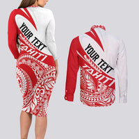 Personalised Tahiti Va'a Race Couples Matching Long Sleeve Bodycon Dress and Long Sleeve Button Shirt Polynesian Tattoos Sporty Style - Polynesian Pride