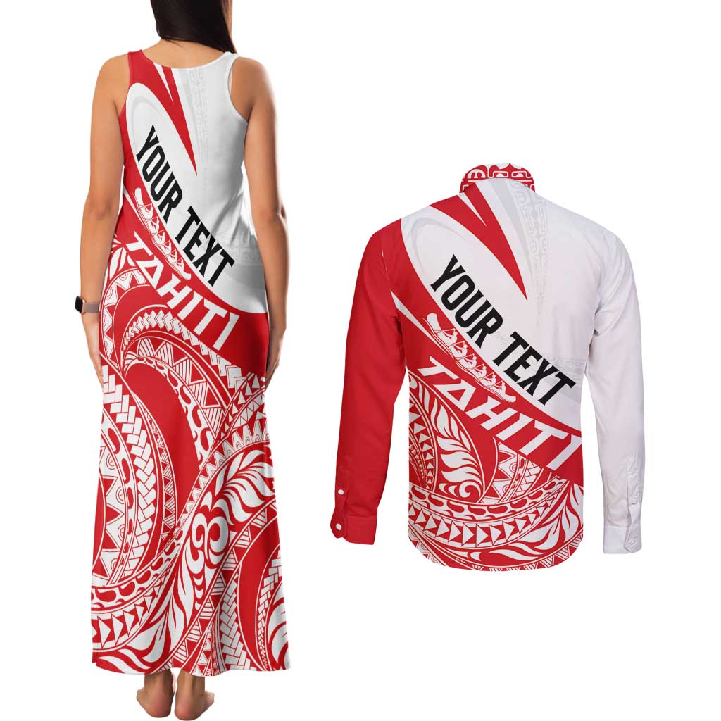 Personalised Tahiti Va'a Race Couples Matching Tank Maxi Dress and Long Sleeve Button Shirt Polynesian Tattoos Sporty Style - Polynesian Pride