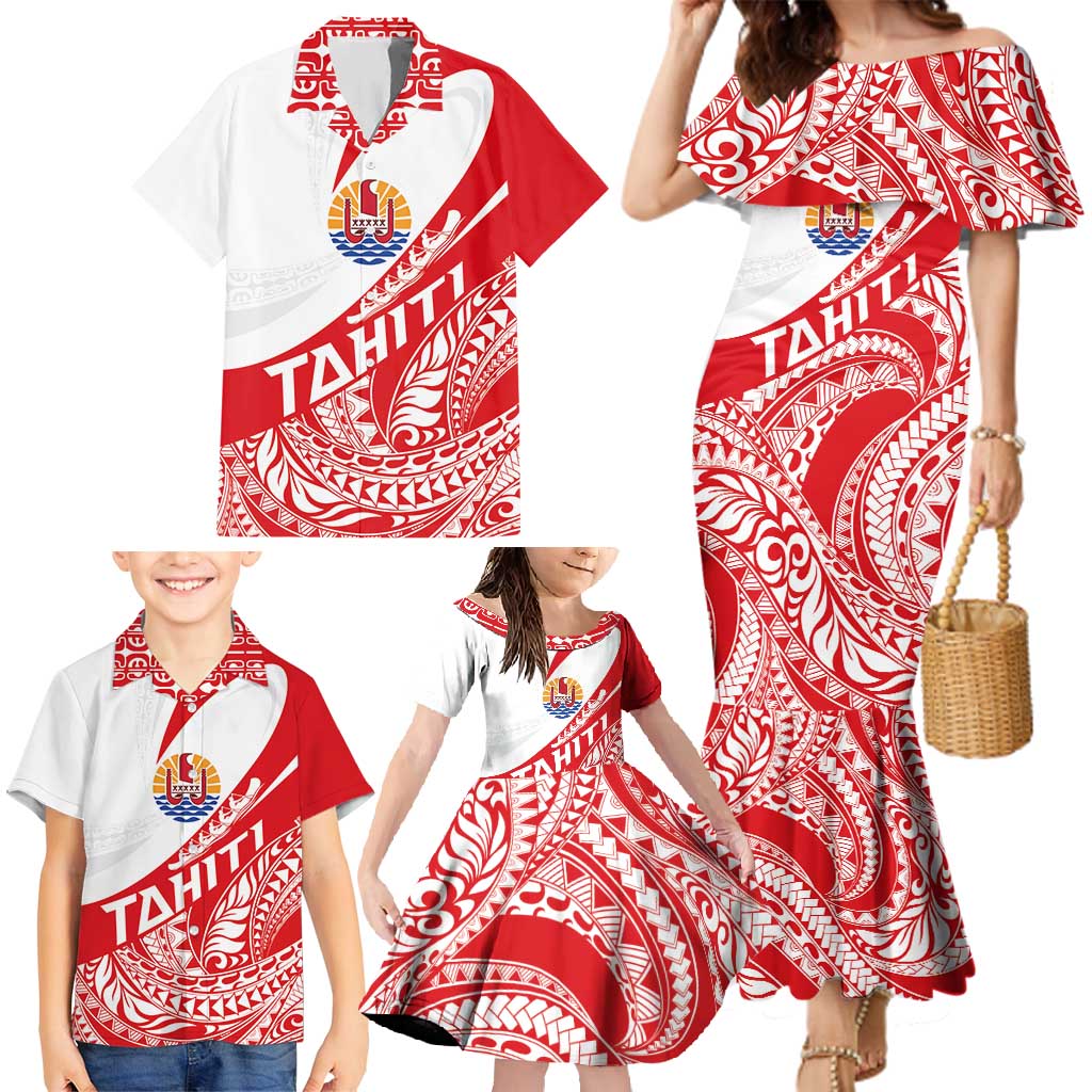 Personalised Tahiti Va'a Race Family Matching Mermaid Dress and Hawaiian Shirt Polynesian Tattoos Sporty Style - Polynesian Pride