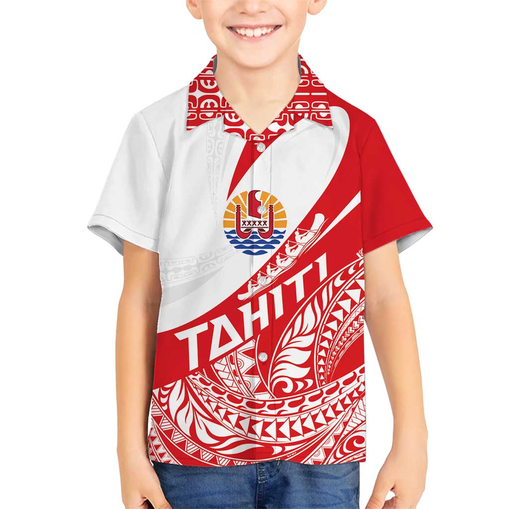 Personalised Tahiti Va'a Race Family Matching Off Shoulder Maxi Dress and Hawaiian Shirt Polynesian Tattoos Sporty Style LT03 Son's Shirt Red - Polynesian Pride