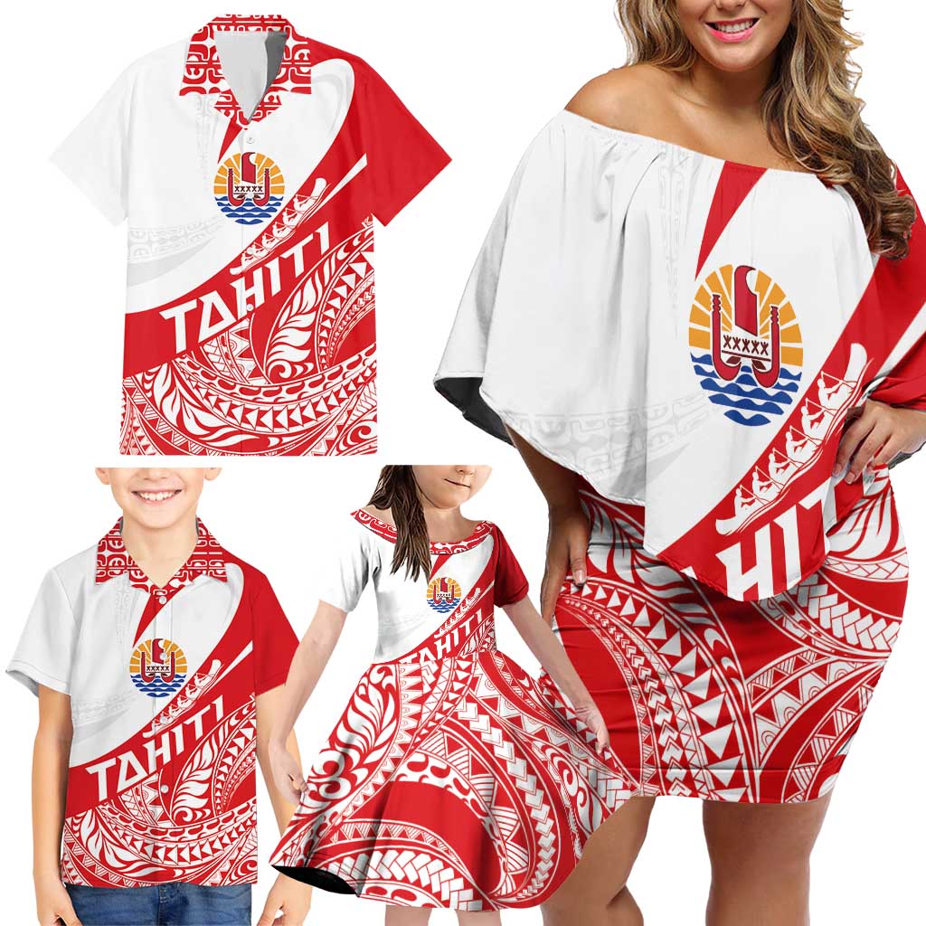 Personalised Tahiti Va'a Race Family Matching Off Shoulder Short Dress and Hawaiian Shirt Polynesian Tattoos Sporty Style - Polynesian Pride