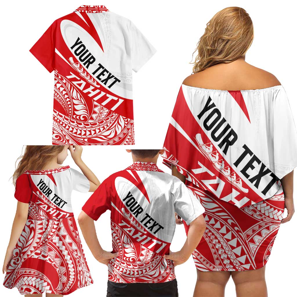 Personalised Tahiti Va'a Race Family Matching Off Shoulder Short Dress and Hawaiian Shirt Polynesian Tattoos Sporty Style - Polynesian Pride