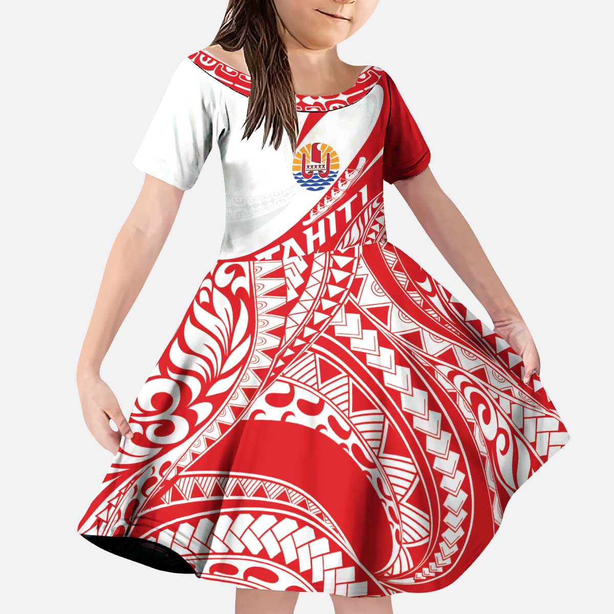Personalised Tahiti Va'a Race Kid Short Sleeve Dress Polynesian Tattoos Sporty Style - Polynesian Pride