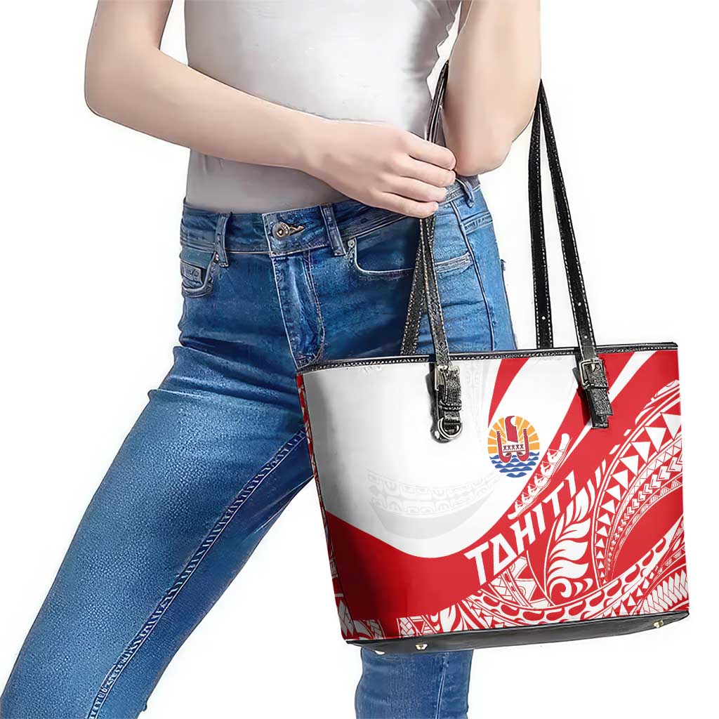 Tahiti Va'a Race Leather Tote Bag Polynesian Tattoos Sporty Style - Polynesian Pride